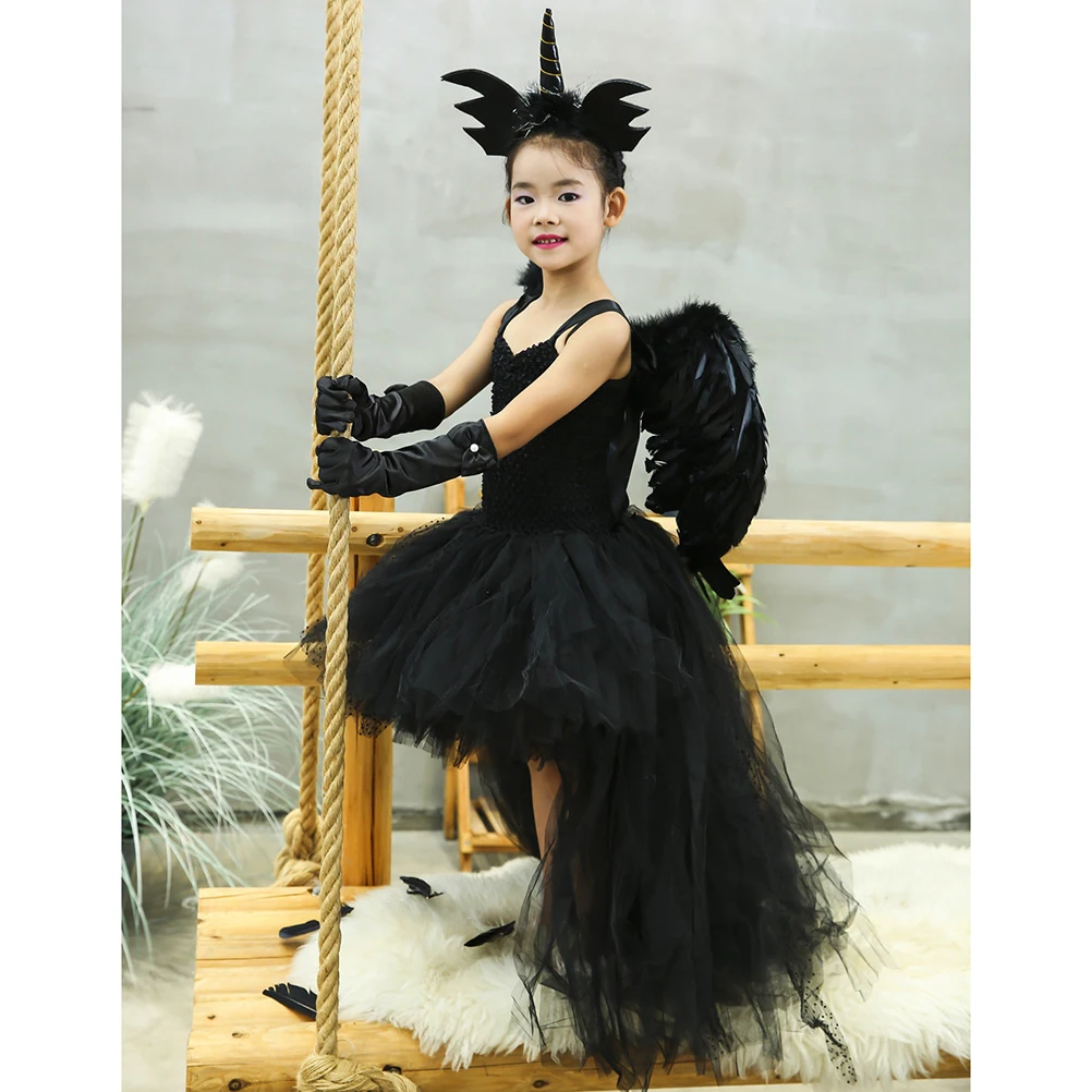 

3pcs Costume Halloween Cloak Dress Black Party Outfit Performance Clothes Angel Cape Wing Cosplay Role Play Accessories
