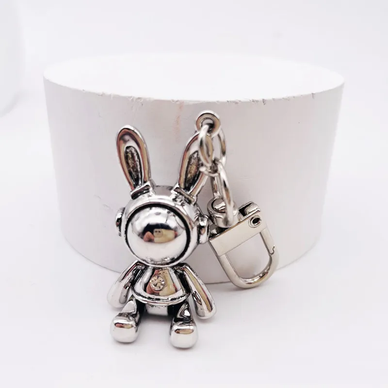 Metal Movable Robot Rabbit Bear Key Chain Mobile Phone Trinket Airpods Keychain Cute Bag Purse Charms Men Women Accessories