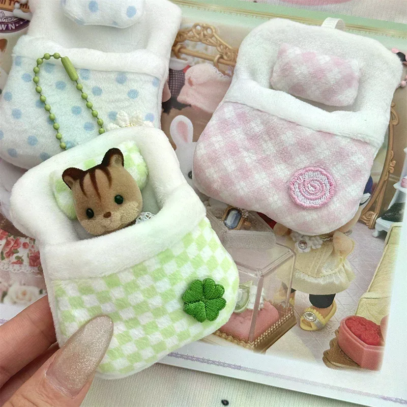New Cute Plush Anime Animal Doll Bag Pendant Keychain Four-leaf Clover Quilt Mini Sleeping Bag Doll Backpack Pendant