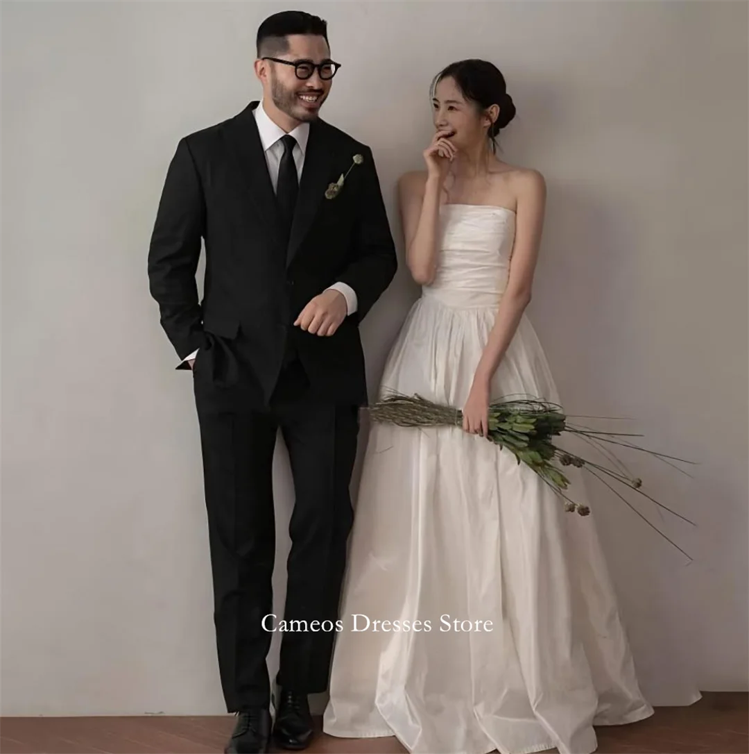 

SONDR Customized Strapless Taffeta Wedding Dresses Simple A-Line Puff Sleeves Corset Korea Brides Gowns Women Bridal Dresses