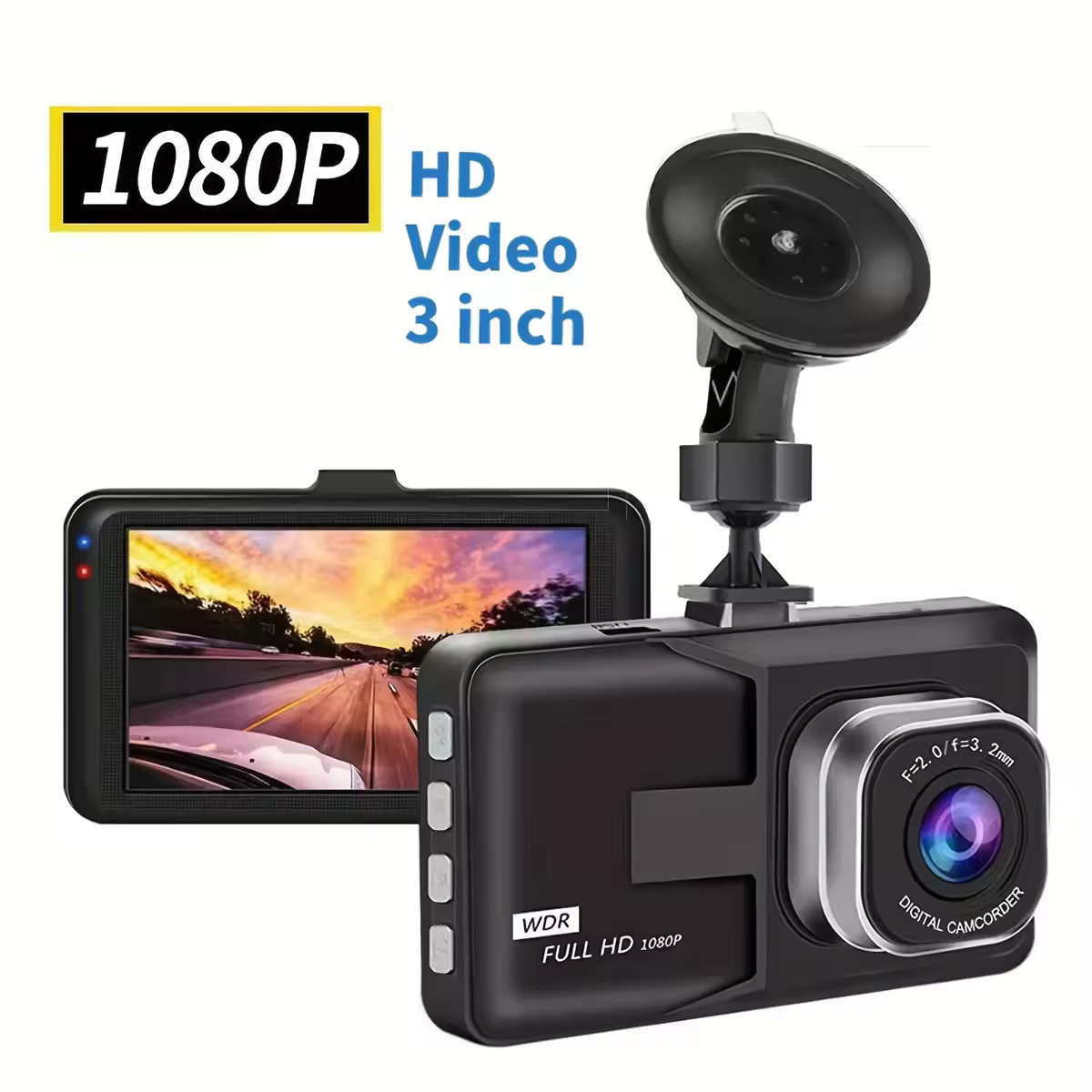 מקליט נהיגה מסוג סוג סוג 3 אינץ 'עם עדשה יחידה באיכות גבוהה 1080P הקלטת לולאה ראיית לילה שחורה התקנה מוסתרת