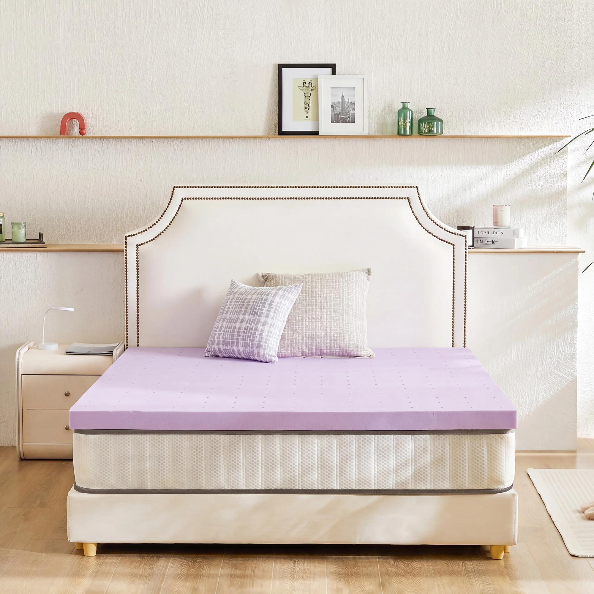 MCQ 2 Inch Cooling Gel Memory Foam Mattress Topper Full Size Breathable Soft Bed Pad Purple for Home Bedroom
