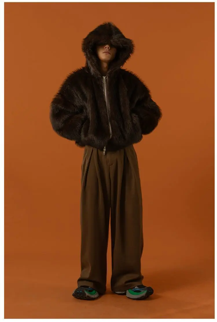 سترة رجالية شتوية دافئة من الفرو الصناعي بغطاء للرأس معطف فرو مقاوم للرياح سترة حرارية سميكة معطف عصري فاخر ملابس خارجية #5