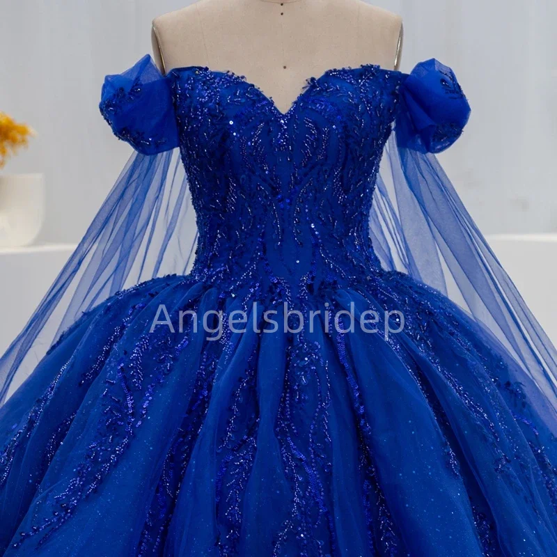 Angelsbridep Customized Blue Ball Gown Quinceanera Dresses Vestidos De 15 Quinceañera Beading Princess Party Dress With Cape