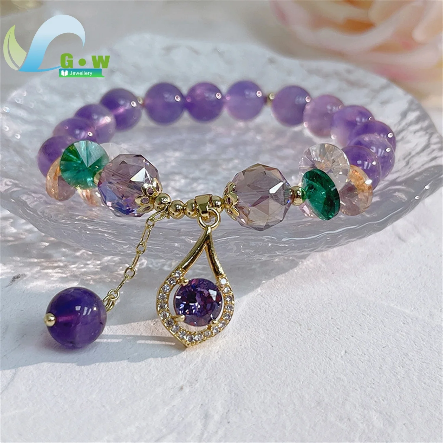 Natural Amethyst Zircon Crystal Bracelet Elegant Jewelry Gift for girlfriend Anniversary Party Adjustable Beaded Accessories