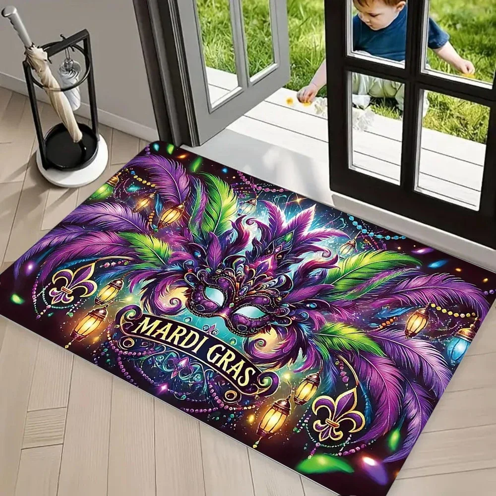 Carnival Mask Pattern Carpet Mat Rug Vibrant & Luxurious home decoration with Colorful Feather for Front Door Entrance