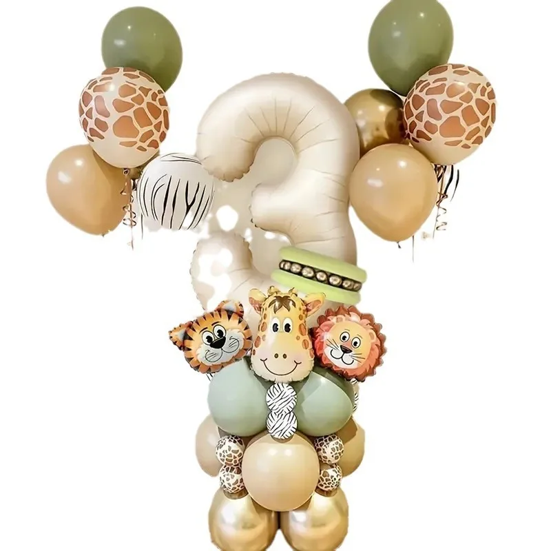 40 pieces new jungle retro animal balloons for kids birthday number 12345  party decoration set with digital columns