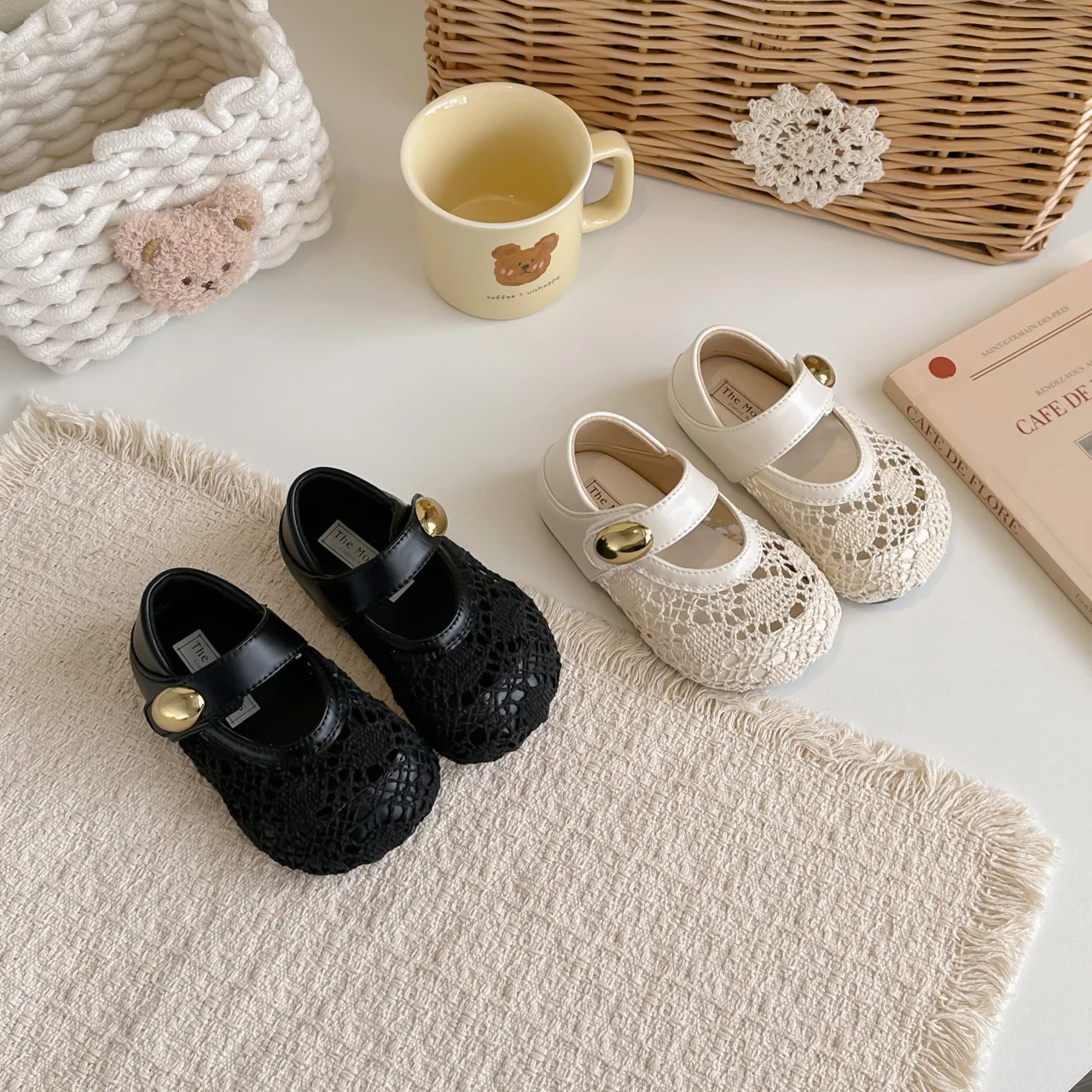 Girls Fashion French Lace Mesh Breathable Sandals Summer New Korean Version Versatile Mori Princess Leather Shoes