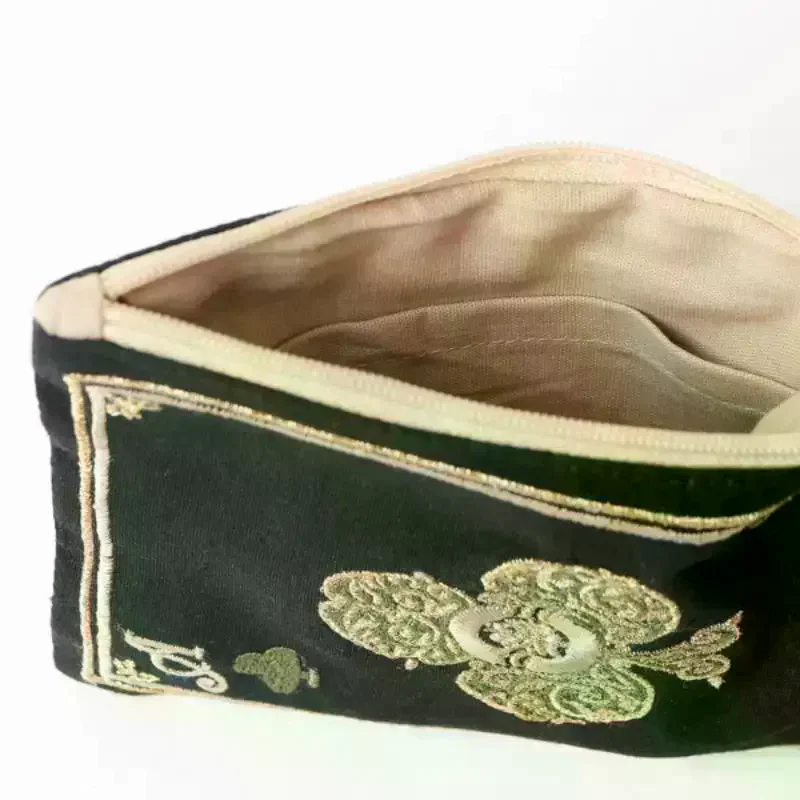 Hand Embroidered Playing Card Pattern Cosmetic Bag Ethnic Japanese Retro Fringed Portable Change Card Storage Bag