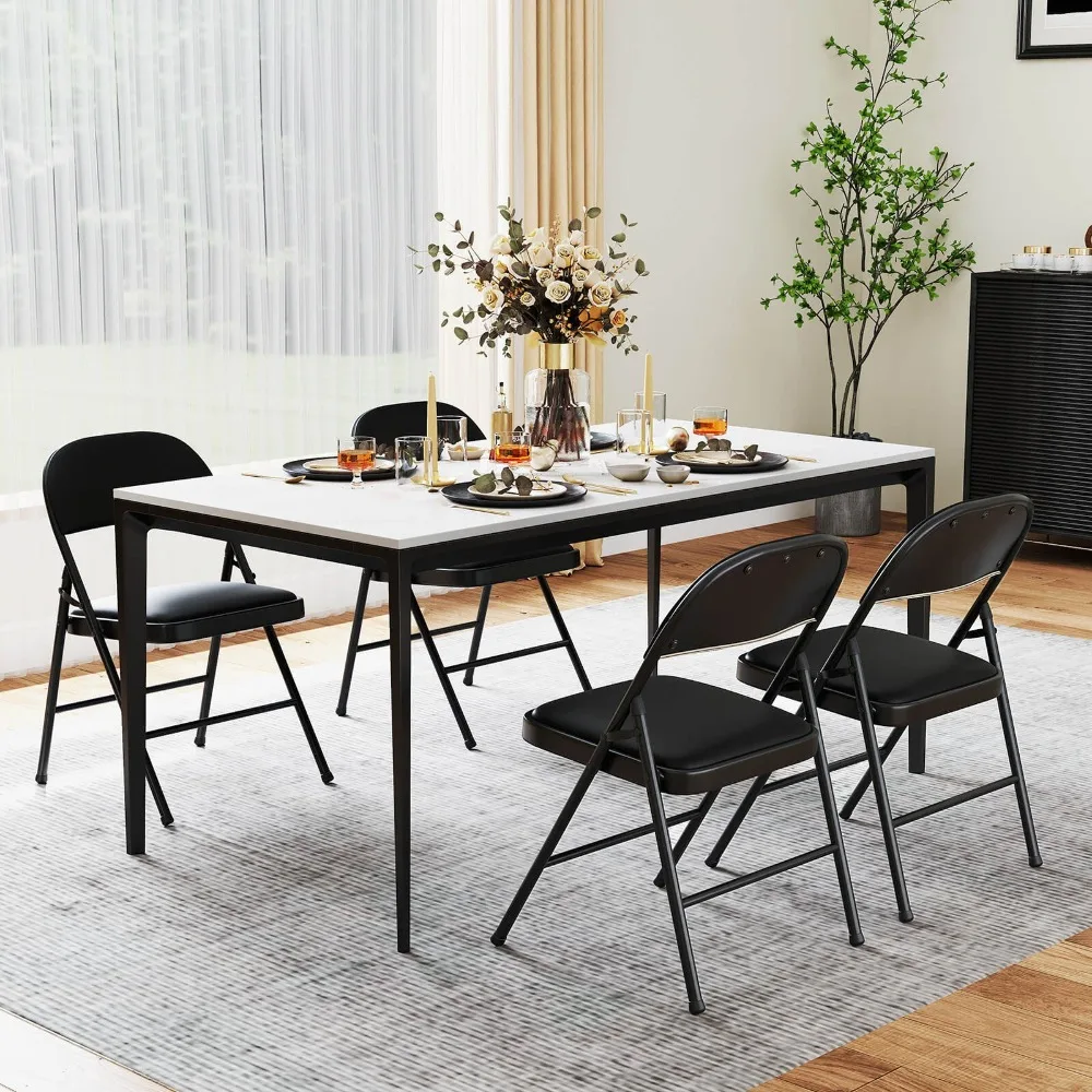 

2PCS Folding Chairs with Metal Frame PVC Leather Stackable Chairs for Indoor
