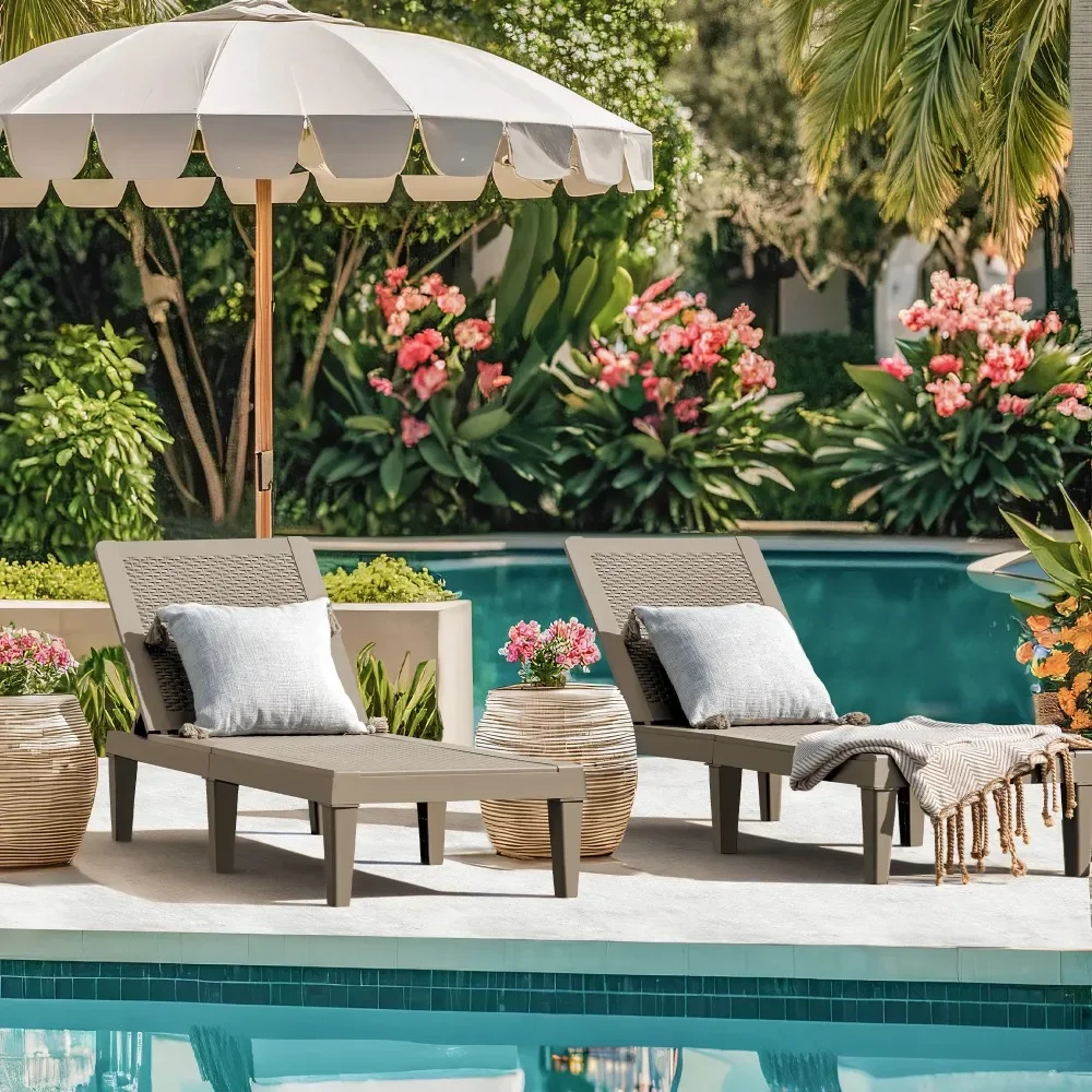 

2-Piece Patio Outdoor Lounge Chair Lounger with Adjustable Backrest, Light Taupe