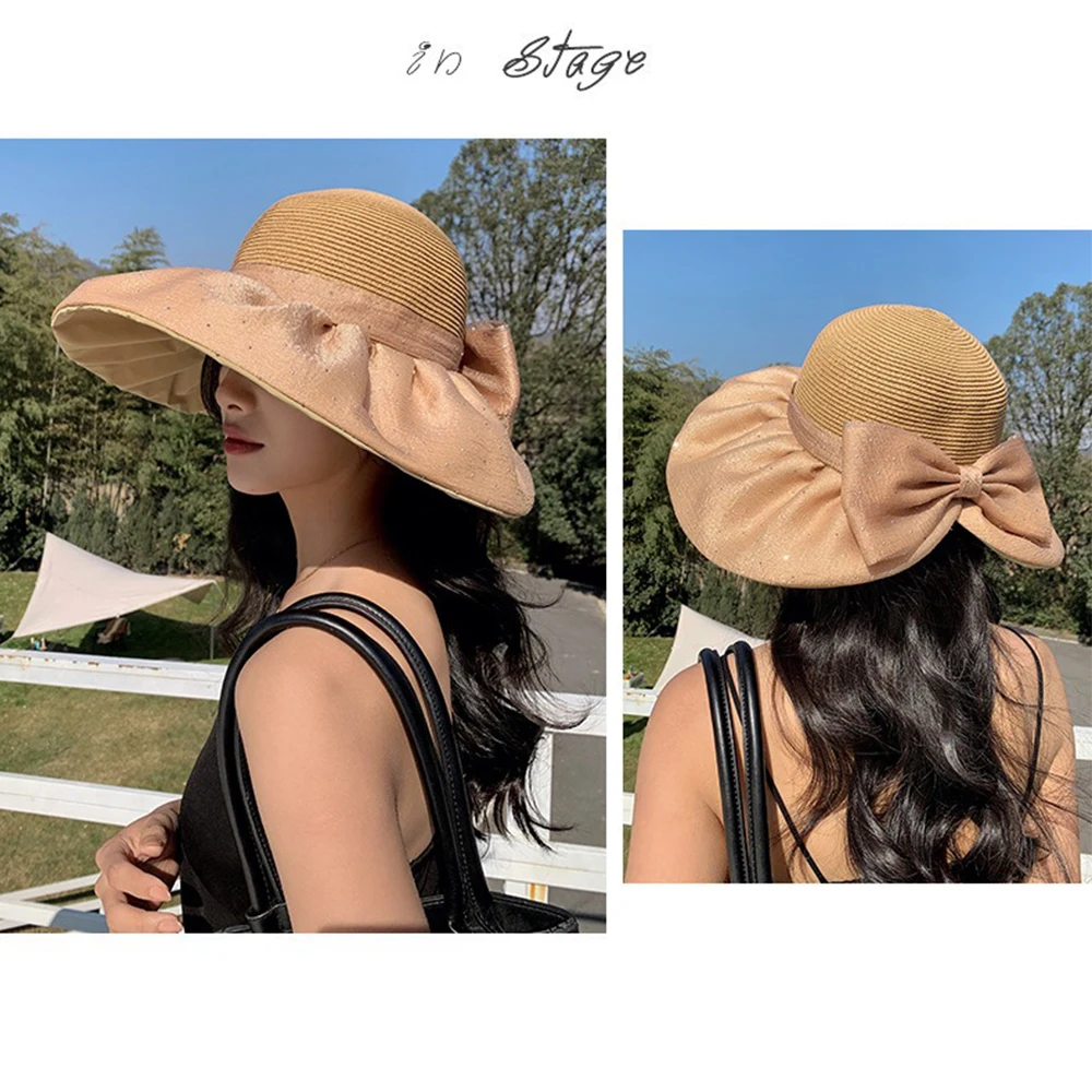 

Summer New Women Bucket Hat UV Protection Sun Hats Solid Color Soft Foldable Wide Brim Outdoor Beach Panama Cap Ponytail Caps