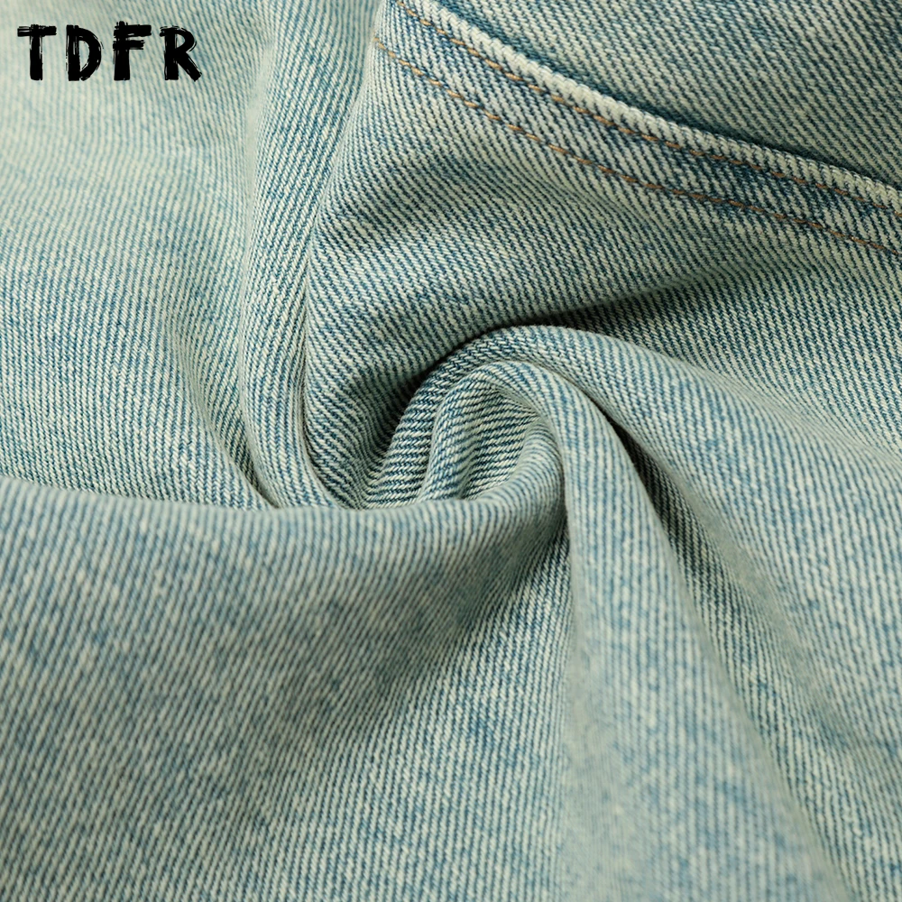 Ripped Denim กางเกง Mens Washed Distressed Spliced Streetwear Retro ตรงหลวมกางเกงยีนส์ขากว้างผู้ชาย