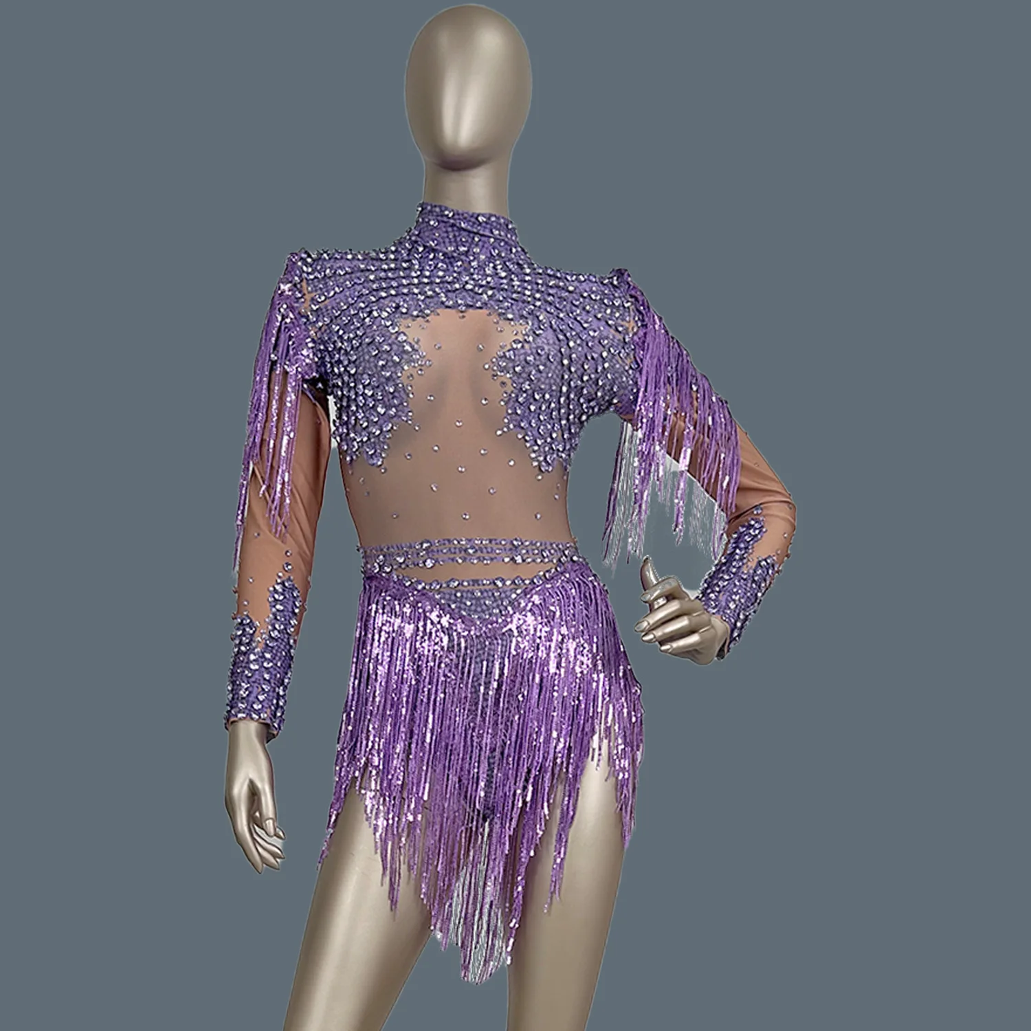 

Sparkly Rhinestone Sequins Tassel Spandex Bodysuit Party Dance DJ Stage Performance Costume Sexy gig Classic Bodysuit Xinniang