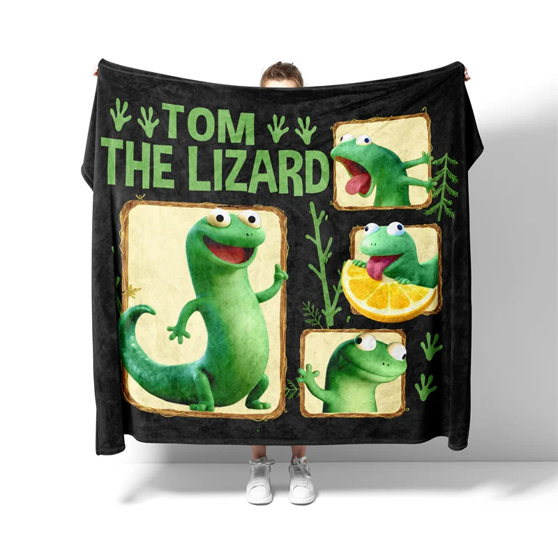 Aertemisi Tom The Lizard Throw Blanket Lizard Button Funny Meme Soft Fleece Blanket for Couch Bedroom Living Room Travel