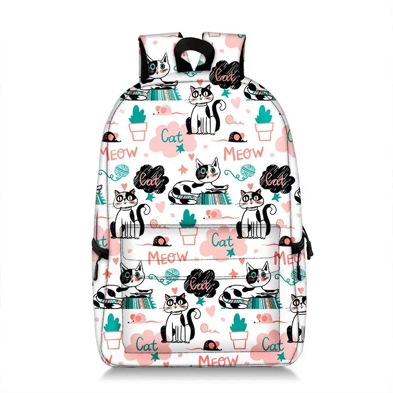 Mochila Escolar con dibujo de gato para estudiantes, morral Escolar de poliéster con estampado completo de dibujos animados