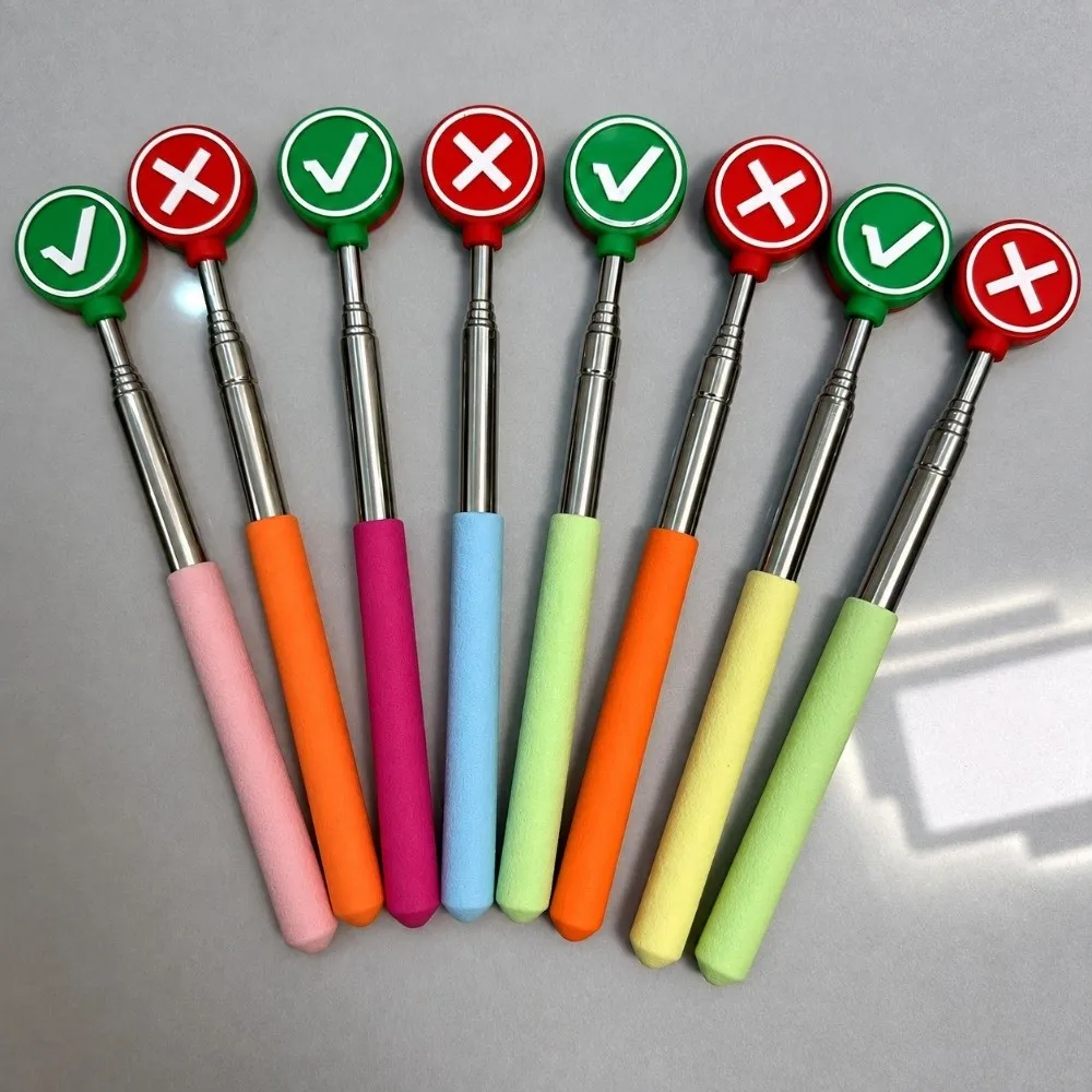 Retractable Teacher Pointer Stick Stainless Steel Non Slip Grip Teacher Pointer with Check and Cross Symbol