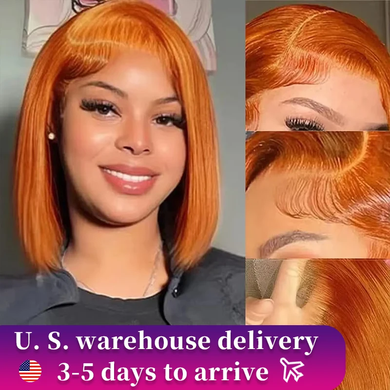 Short 350 Ginger Bob Wig Colored Lace Front Human Hair Wigs For Women 13x4 Bone Straight Lace Frontal Wig 12 inch