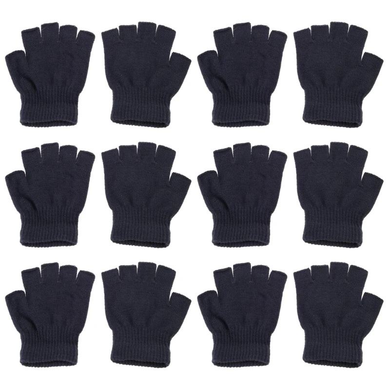 Y1UB 6 Pairs Unisex Half Finger Gloves Winter Stretchy Knit Mutlicolor Fingerless Gloves Short Hand Warmer with Thumb Hole