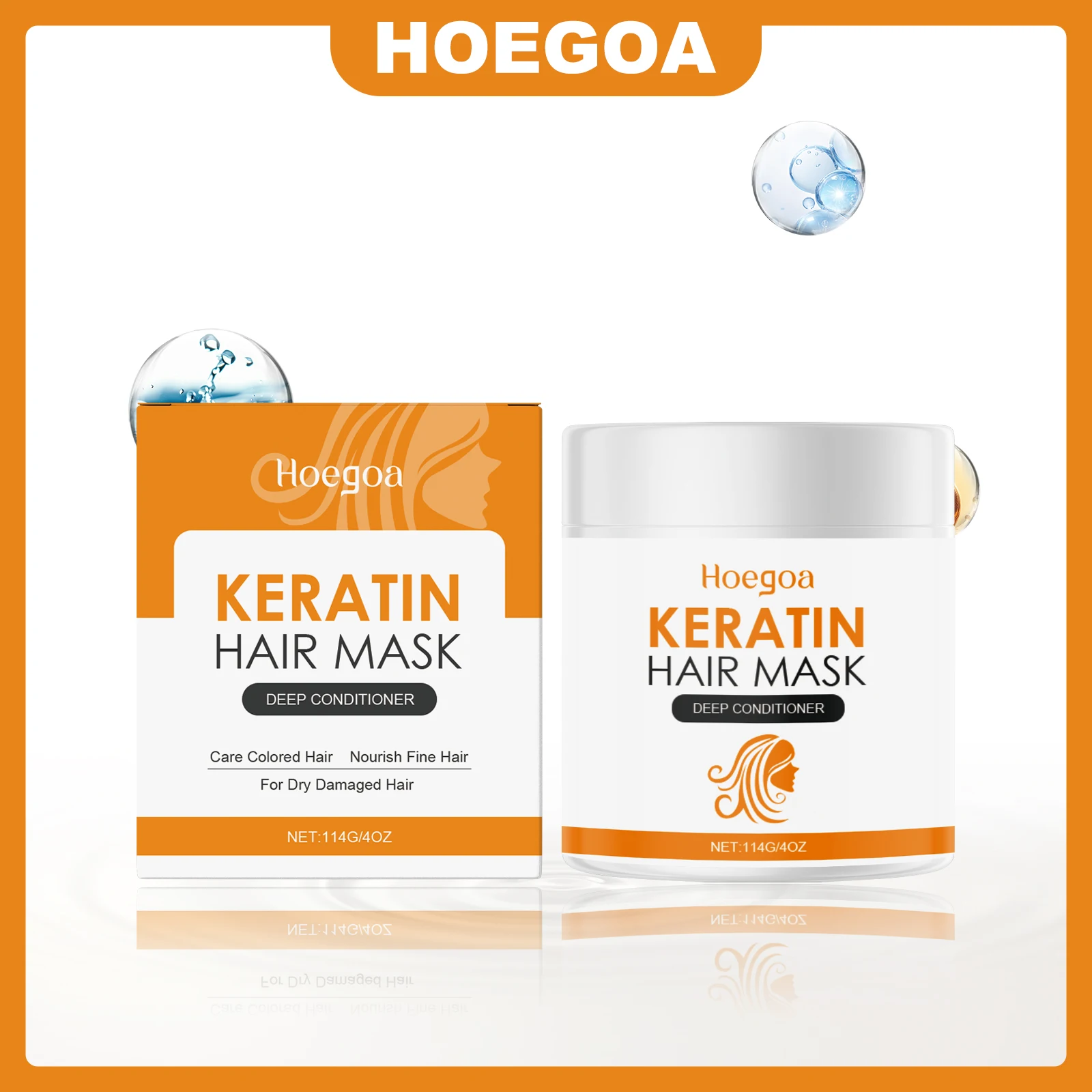 

HOEGOA 114g Keratin Hair Mask Improve Frizz Nourishes Scalp Repair Damaged Hair Strengthen Fine Hair Care for Color-treated Hair