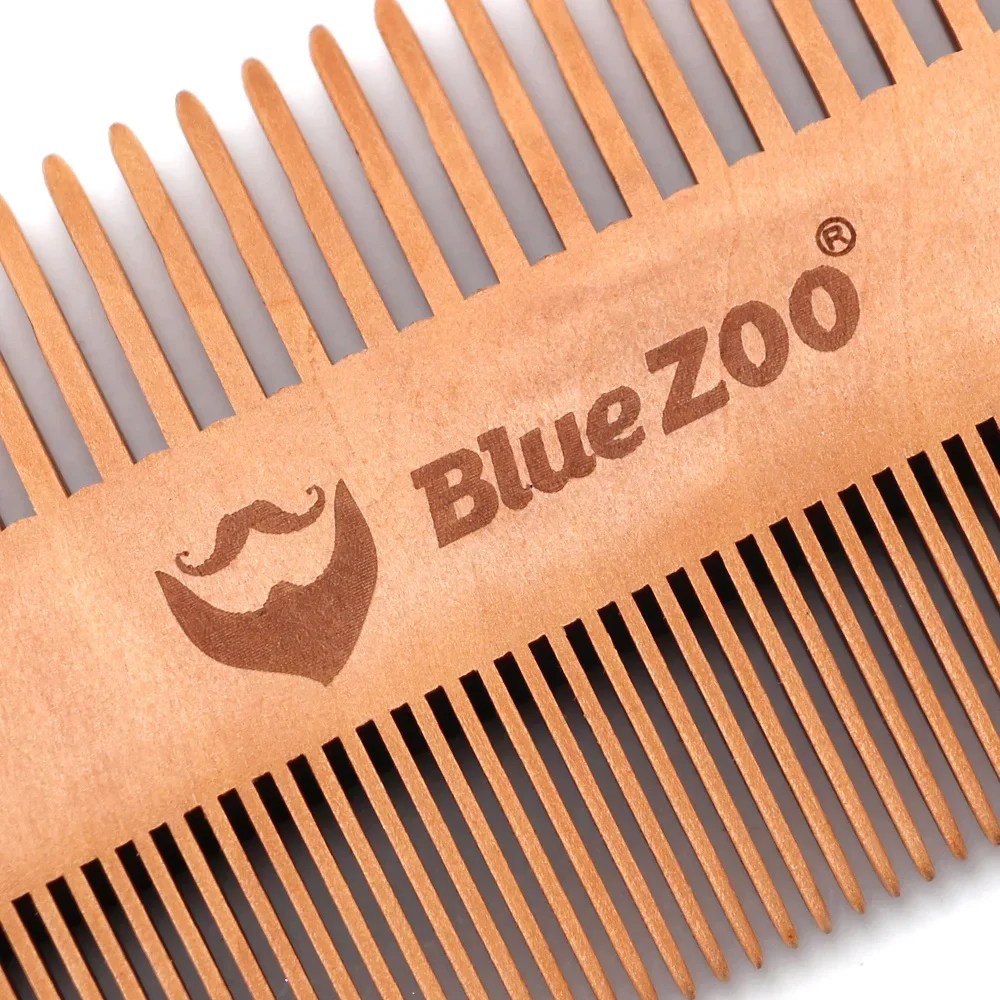 Natural Beech Wooden Beard Comb & Leather Case Men Fine & Coarse Teeth Styling Comb for Daily Beard Care Cepillo Para Cabello