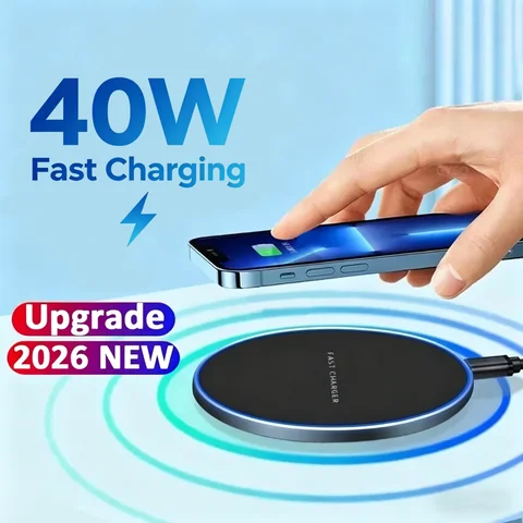 40W Fast Wireless Charging Stand, Universal Qi Charger Dock for iPhone 17-11 Series, Samsung S24/S23/S22/S21, Xiaomi, Huawei