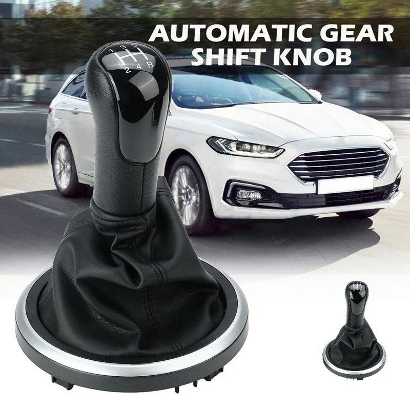 5 Speed Black Car Gear Shift Knob Stick Shift Knob Boot Cover For Ford Fiesta Fusion Transit Connect 2002-2022 2S6R7217