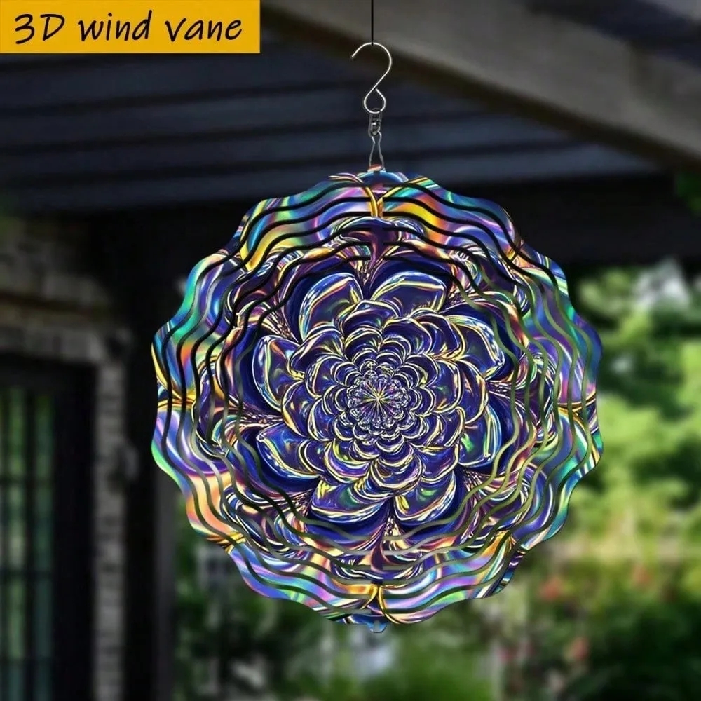 CIFbuy Iron Wind Chime 3D Metal Holographic Flower 360° Rotating Double Sided Gradient Waterproof Garden Patio Yard Decor