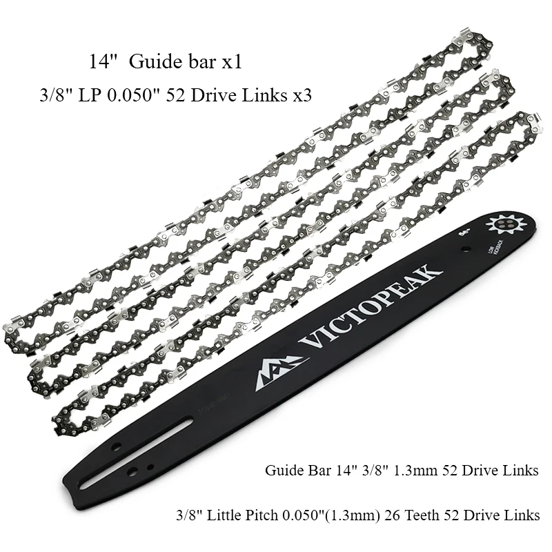 ガーデンパワーツールアクセサリー チェーンソー部品 ガイドバー チェーンブレード付き 14インチ 3/8インチ 0.050インチ 52リンク