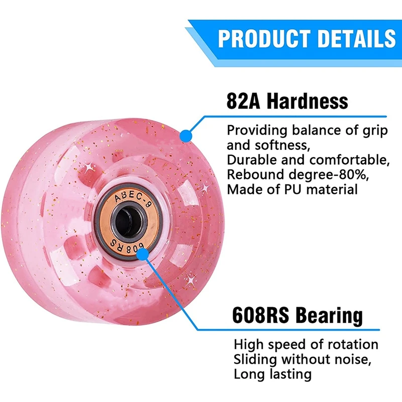 8 Pack 32X58mm,82A Quad Roller Skate Wheels With Bearing Installed For Double Row Skating