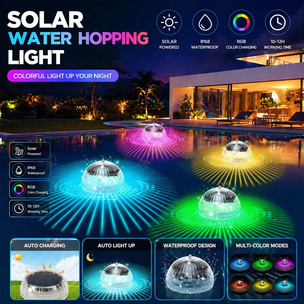 

Solar floating light LED waterproof spherical swimming pool light, suitable for decorating disco color changing lights