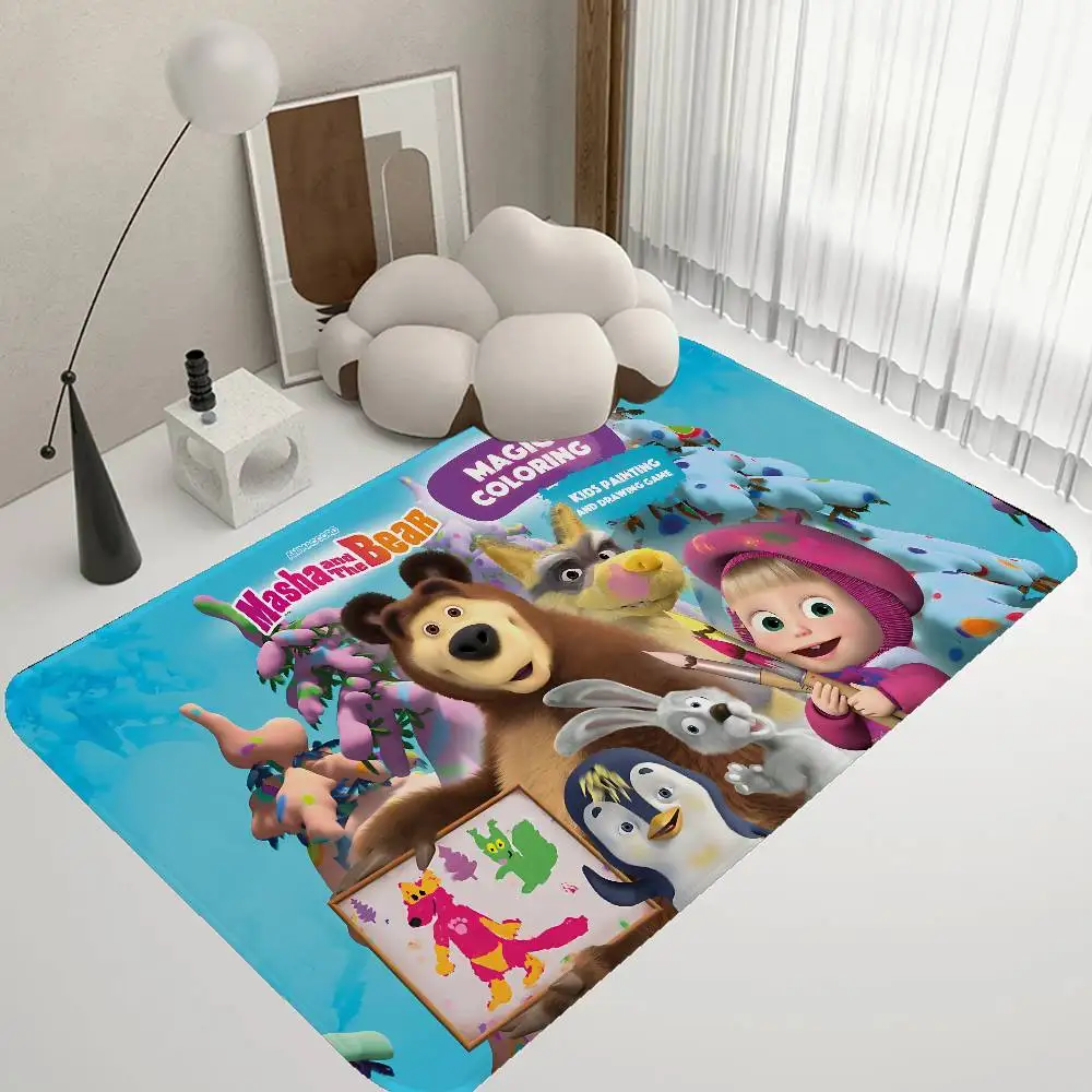 M-Masha and Bear Cartoon Hallway Carpet Washable Non-Slip Living Room Sofa Chairs Area Mat Kitchen Doormat Area Rug