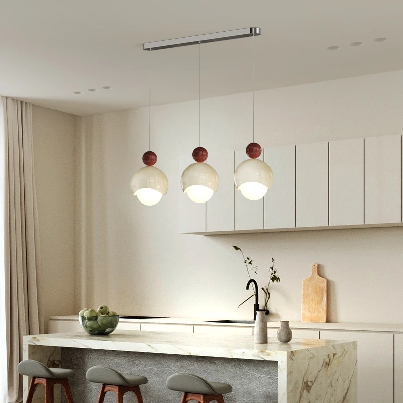 Cream style home LED chandeliers spherical lampshade line chandeliers restaurant three-color dimmable indoor lighting Lamps