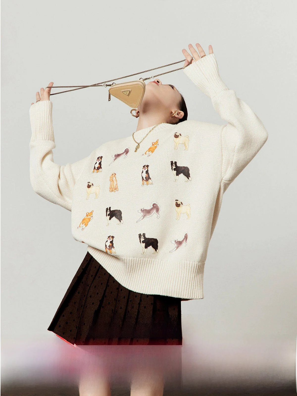 

Белый вязаный свитер для женщин с садовым принтом, свободный крой, осень 2025, новинка от Zhou Li Wu, с длинными рукавами, круглый вырез, топ