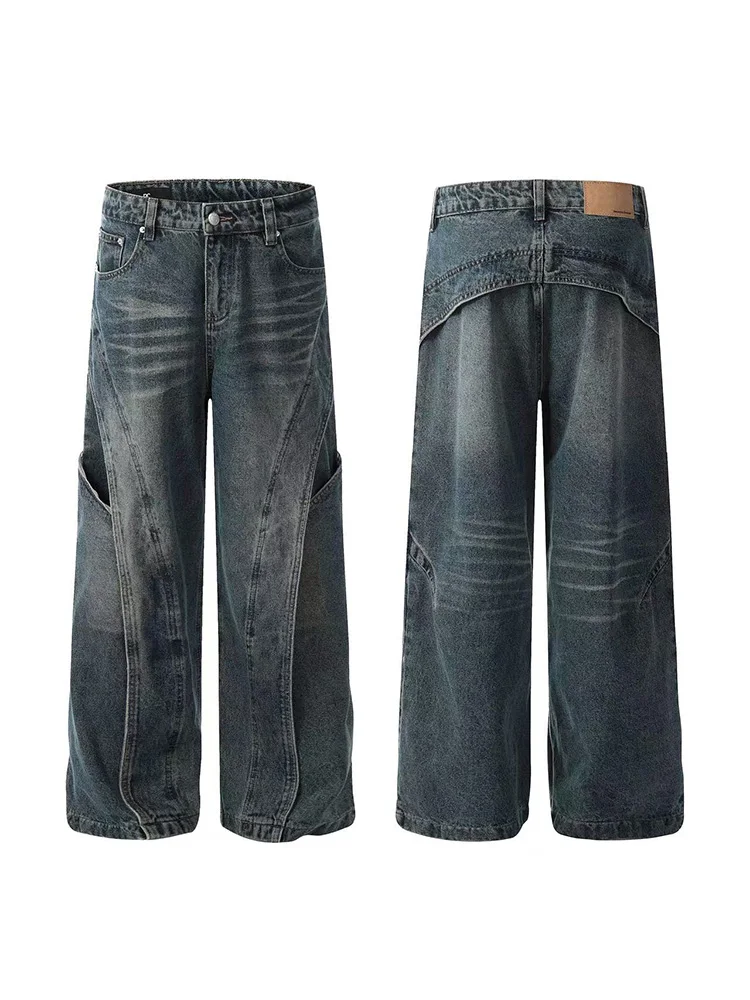 

American Sle 3D Tailored Jeans Loose Straight Leg Vintage Retro Design ex High Waist Long Pants for Teenagers All Seasons