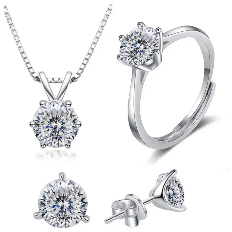 

JoiasHome 4CT VVS1 Moissanite Jewelry Set 925 Sterling Silver Pendant Necklace Ring Earrings For Women Fashion Dating Gift