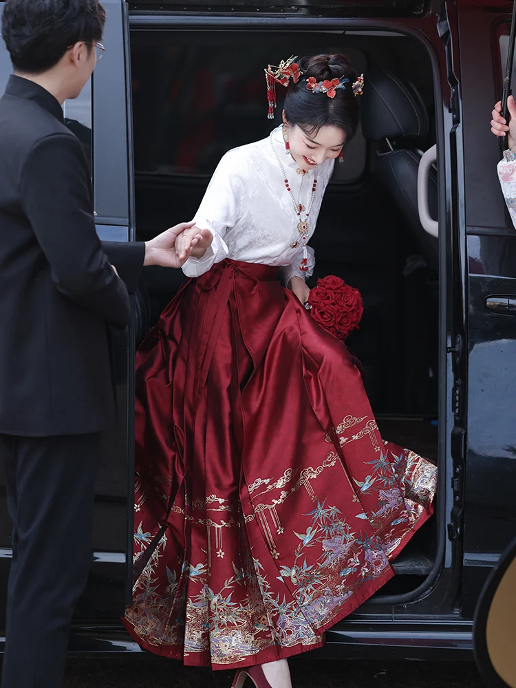 

Bridal Dinner Midi Dr New Chinese Sle Wedding Day Casual Gown Women's Dr Long Sve A-Line Skirt for Banquet And Wed...