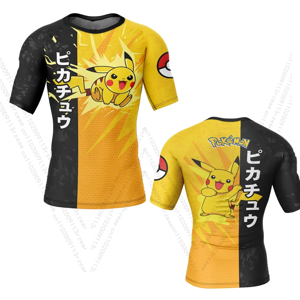 ญี่ปุ่นอะนิเมะพ็อกเก็ตมอนสเตอร์ Pikachu ผู้ชายชุดออกกําลังกายคอสเพลย์พิมพ์ GYM TShirt Kawaii Breathable กางเกงขาสั้น Quick DRY กีฬาชุดเด็ก