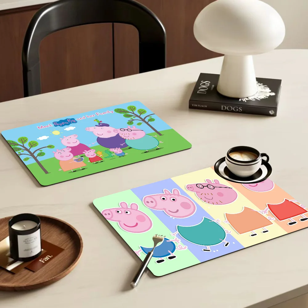 Cartoon P-PEPPA-PIGS Kitchen Drainage Mat Retro Style Dish Drying Pads Absorbent Placemats Drainer Tableware Mats Accessories