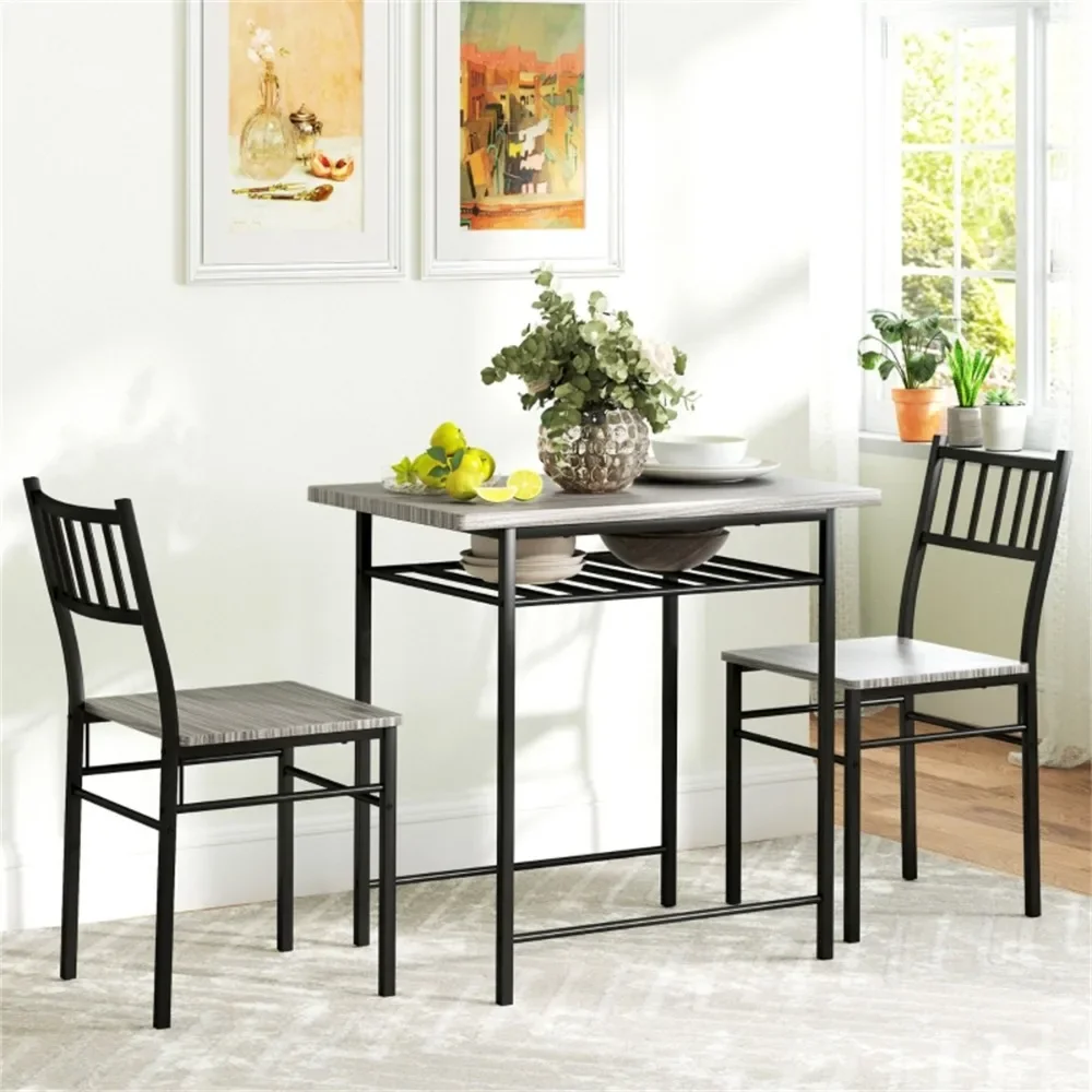 

3-piece dining table and chairs set includes a table and two chairs for convenience, Gray, Dining Room Sets