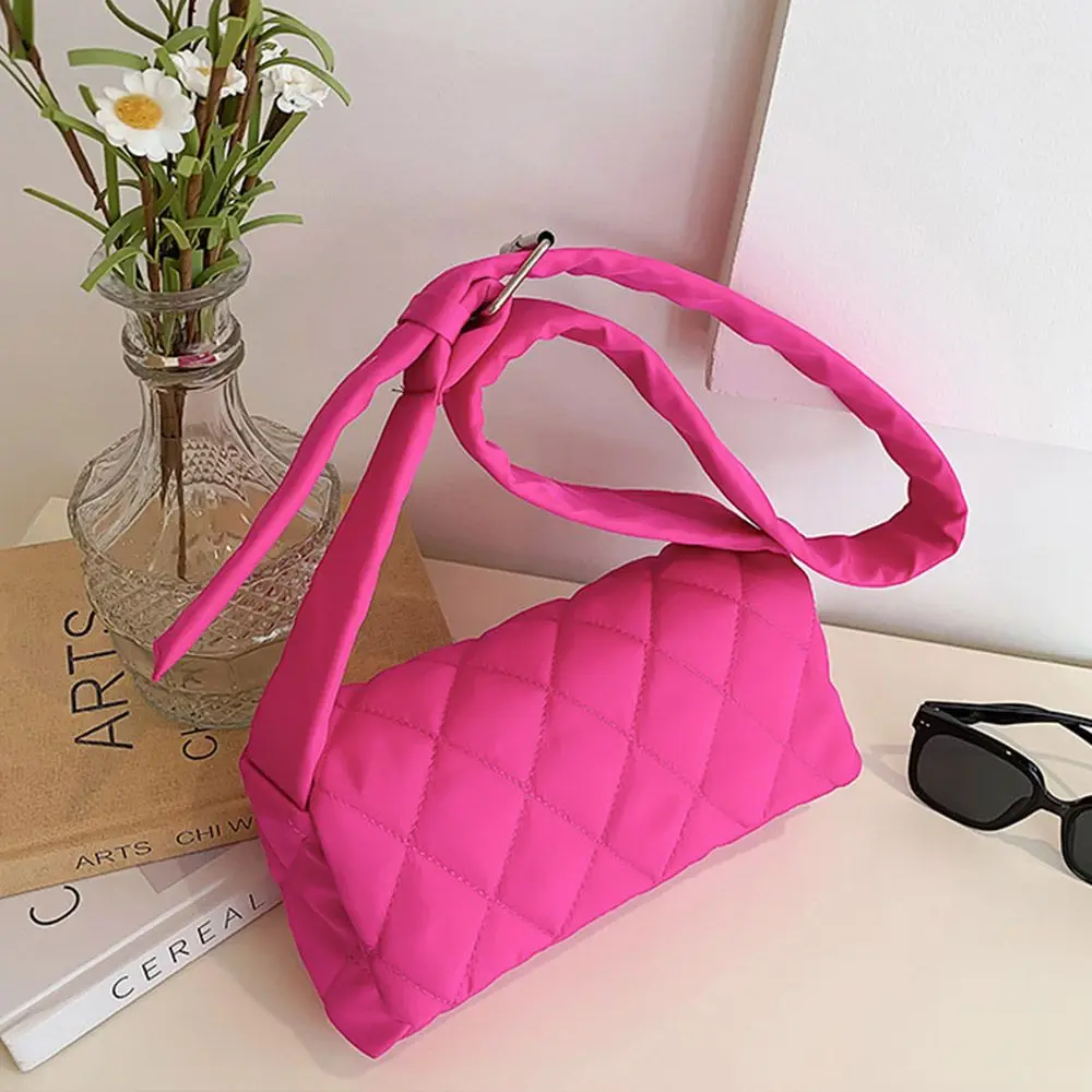 2023 New Quilted Tote Lightweight Winter Warm Down Cotton Padded Plaid Shoulder Bags Women Underarm Bags Puffy Handbags