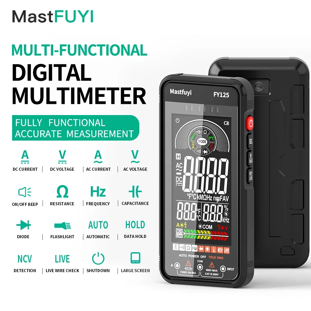 

MASTFUYI Digital Smart Multimeter Large Screen 5999 Counts Auto-Ranging DC/AC Voltage Current Ohm Capacitor Hz Diode NCV Tester