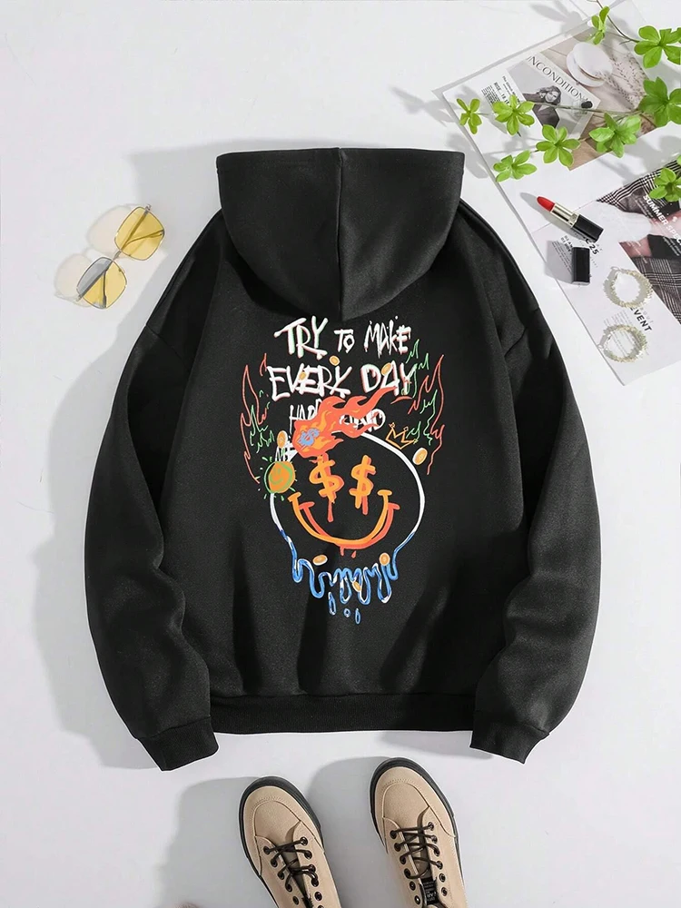 

Funny Graffiti Style Printing Hoodie Female Fashion Oversize Hoody Autumn O-Neck Sweatshirt Casual Fleece Soft Pullover Women