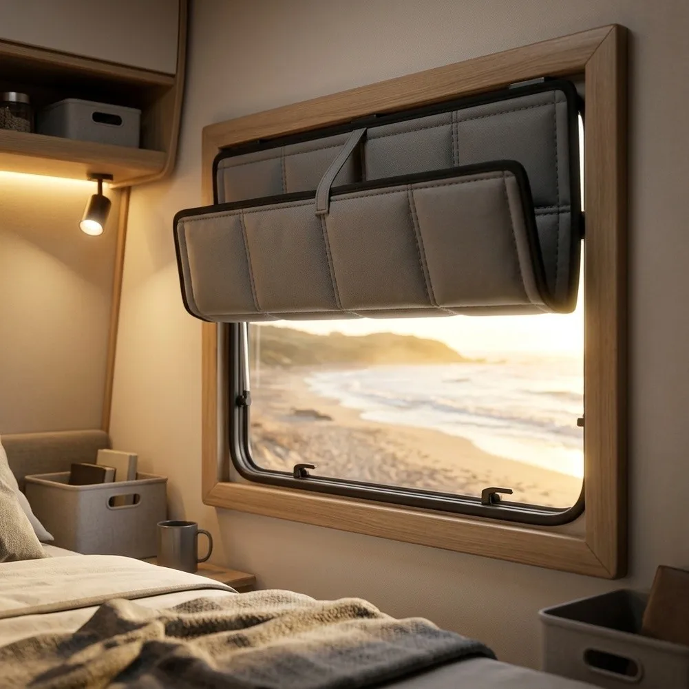 Blackout Foldable Window Curtain For RV Car Van Temperature Regulation Sunscreen Shade Indoor Air Quality Accessories