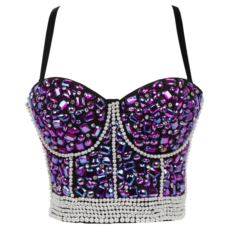 Punk Corset Rhinestone Diamond Tank Top Women Bra Stage Party Camis Sequin Shirt Woman Clothes y2k Blusa Crop Tops Ladies Shaper