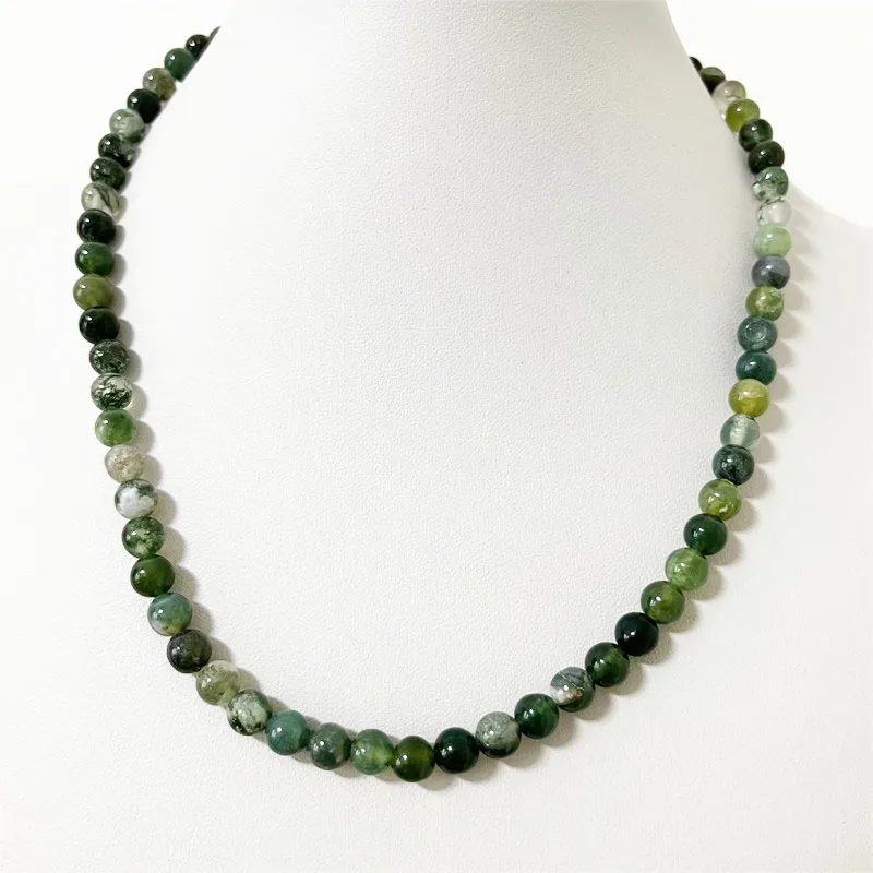 6MM Green Moss Grass Jade Necklace Natural Stone Beads Jewelry Health Care Gemstone Protection Choker Healing