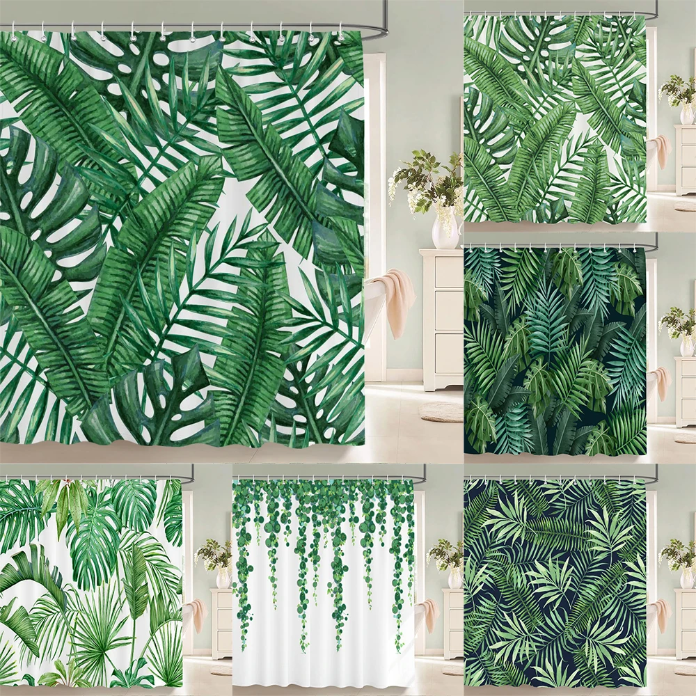 

3d Bathroom Curtains Tropical Green Leaves Plants Monstera Printing Shower Curtain Home Decoration Waterproof Fabric Bath Screen