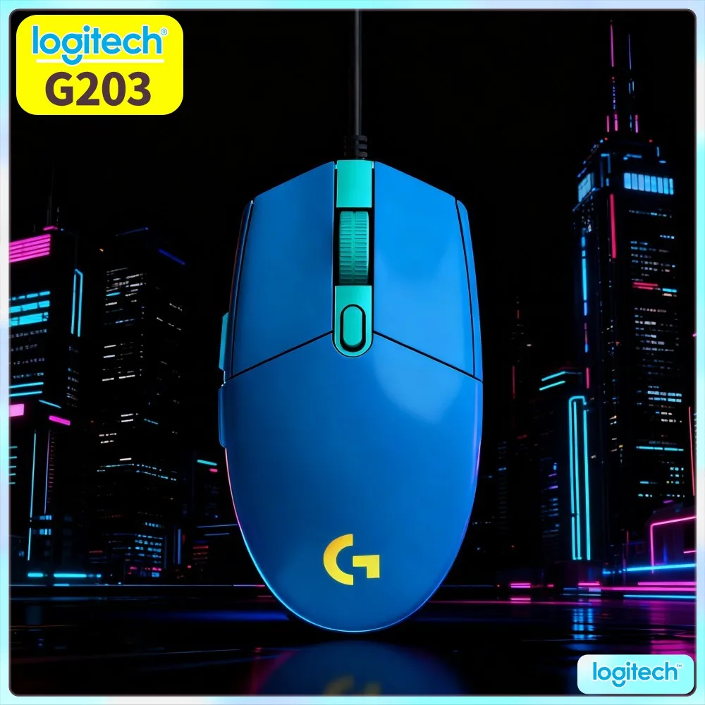Logitech G203 Wired Gaming Mouse Abundant RGB Selections Ergonomic Shape Snappy Feedback USB Plug‑And‑Play Desktop