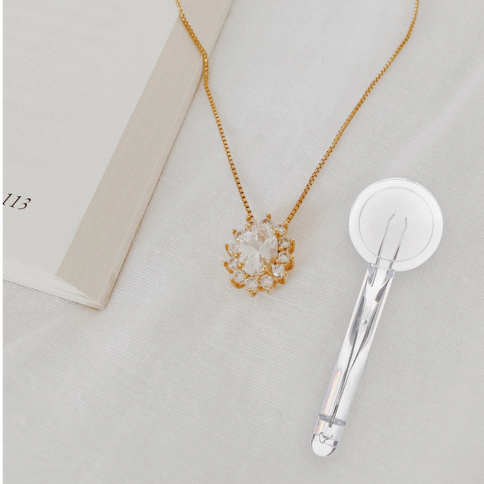 

2Pcs Tweezers Magnifying Glass 5X Handheld Portable Optical Lens Lightweight Multi-Function Repairing Tool Glass