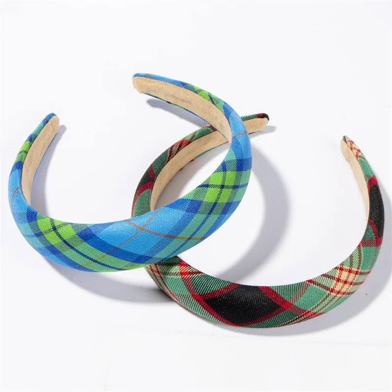 2/3CM Women Vintage Plaid Fabric Headband Girls Sponge Padded Hairband Retro Lattice Head Hoop Accessories